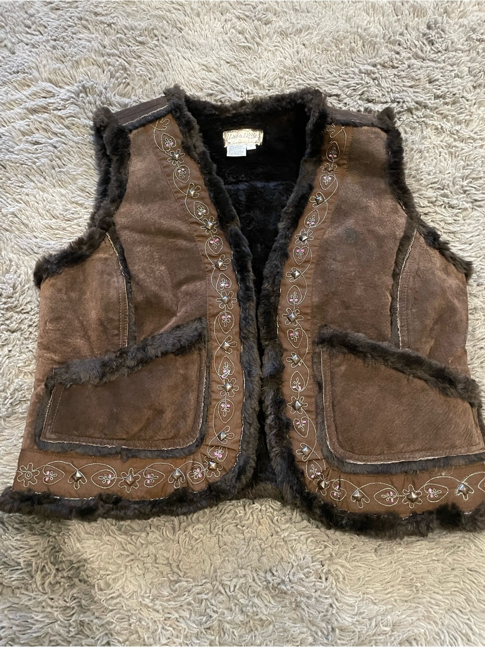 Live A Little Leather Vest with Faux Fur and Embellishments